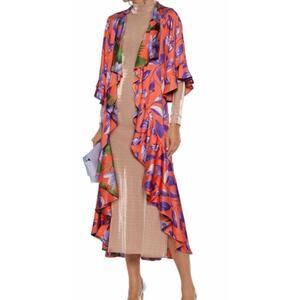 Alice + Olivia Reversible Dandi Leaf Print Silk Kimono Duster Medium Large